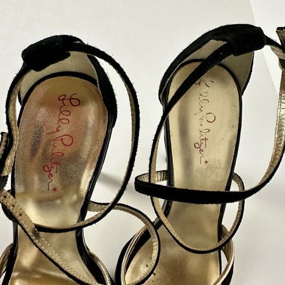 Lilly Pulitzer Bella Black Gold Strappy Heel size 7.5M - Picture 5 of 14